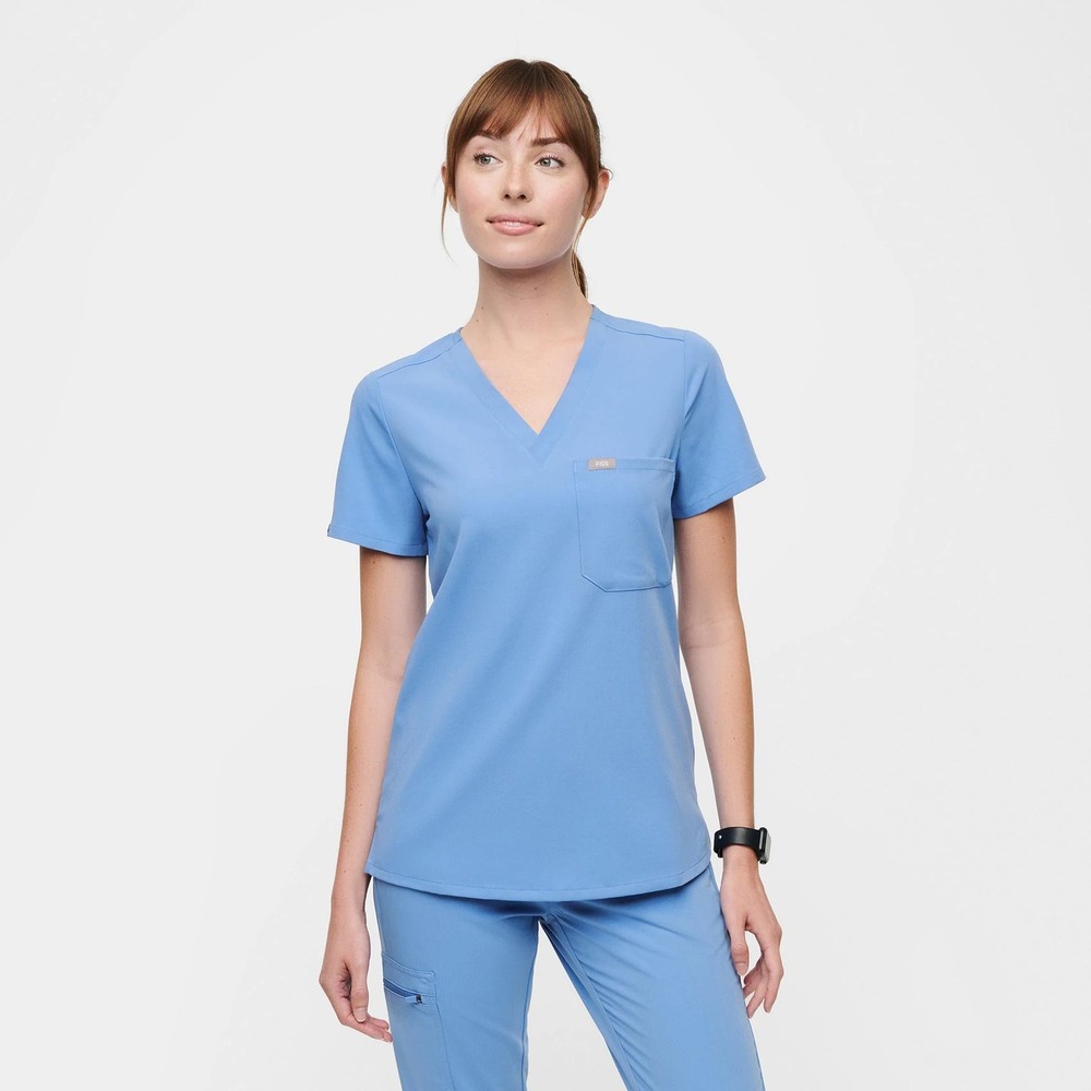FIGS Catarina Scrub Top Chest Pocket Womens XL Ceil Blue Healthcare Nurse Doctor